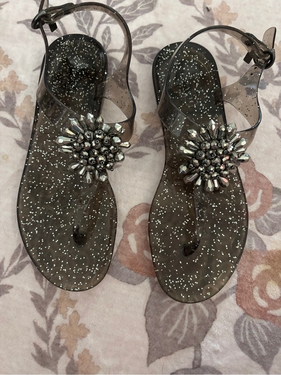 Coach Shoes - Coach Clear Smoke Jelly Thong Sandals with Silver Jewel Accent